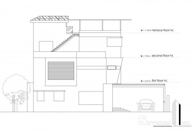 einfamilienhaus-moderne-architektur-plan-seitenansicht-garage-stoecke