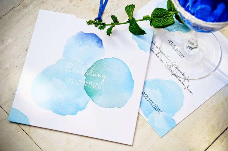 einladungskarten geburtstag-wasserfarben-effekt-design-blau