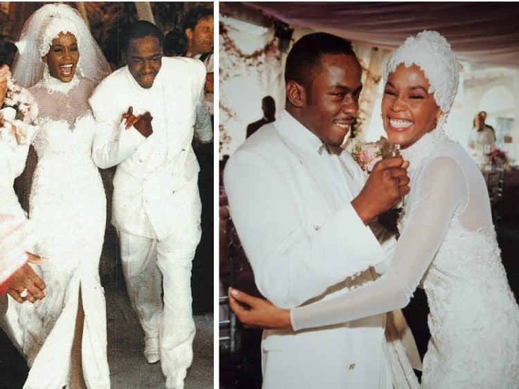 Hochzeitskleider der Stars -vintage-spitze-kopfschmuck-Whitney-Houston
