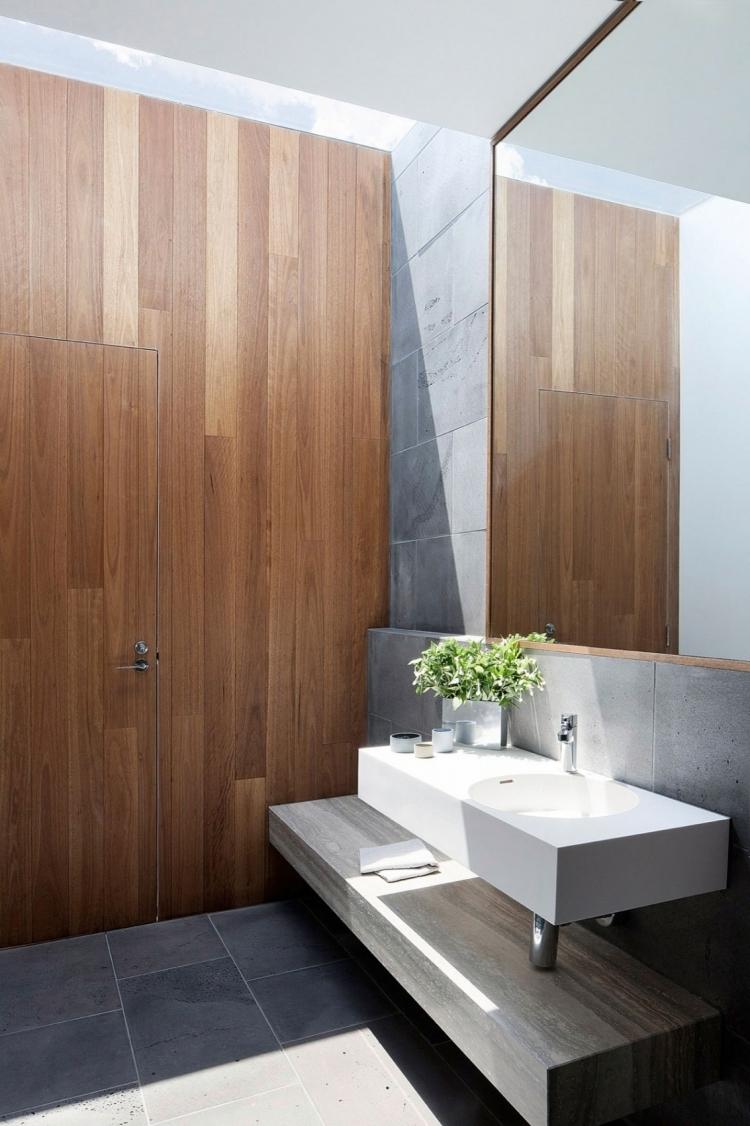 holz-wandverkleidung-graue-fliesen-badezimmer-modern-spiegelwand