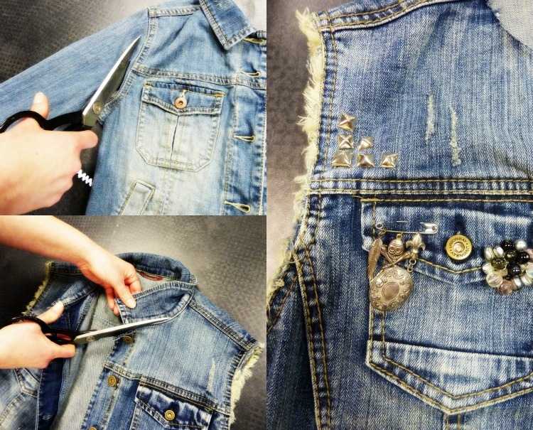 Jeansweste kombinieren -damen--diy-anleitung-nieten-verzieren-ritzen-fransen