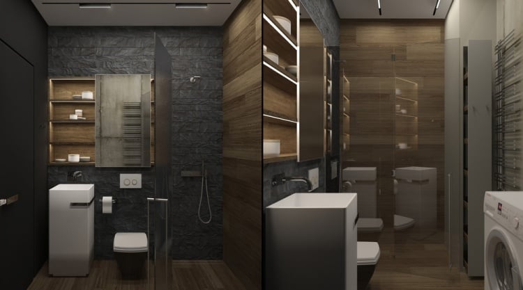 Kleine Wohnung einrichten -30qm-badezimmer-dusche-holz-glaswand