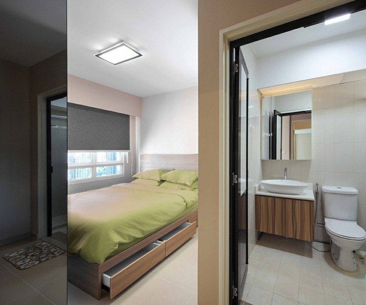 kleine-wohnung-einrichten-schlafzimmer-bad-platzsparendes-bett-schubladen-aufsatzbecken-unterschrank