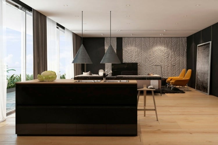 wandpaneele-beton-wohnzimmer-kuecheninsel-fensterfront-interieur-idee-tel-aviv