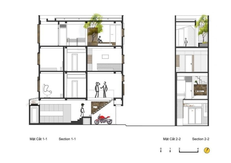 Moderne-Raumteiler-reihenhaus-plan-seitlich-ansicht-vier-stoecke