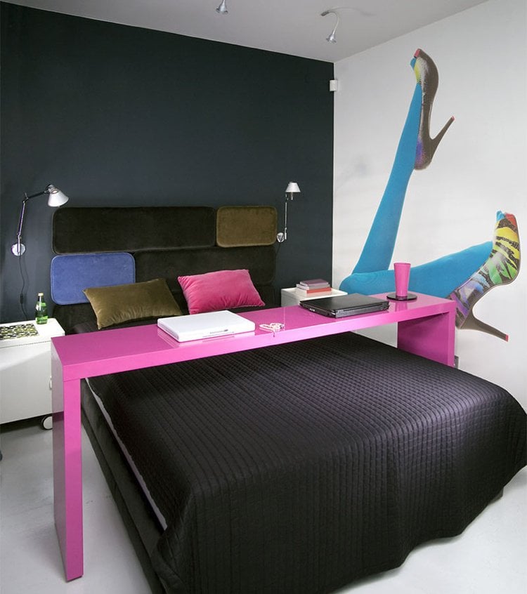 Betttisch selber bauen -ablagetisch-pink-modern-design-schlafzimmer-fototapete