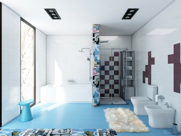 blaue-fliesen-babyblau-weiss-braun-street-art-duschkabine-badewanne-eingebaut