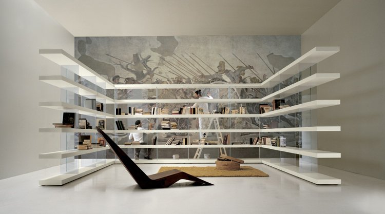 Bücherregal Design -weiss-glas-modern-zeitgenoessisch