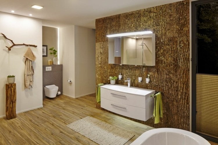 deko-natur-optik-modern-badezimmer-akzentwand-rinde-waschschrank-weiss