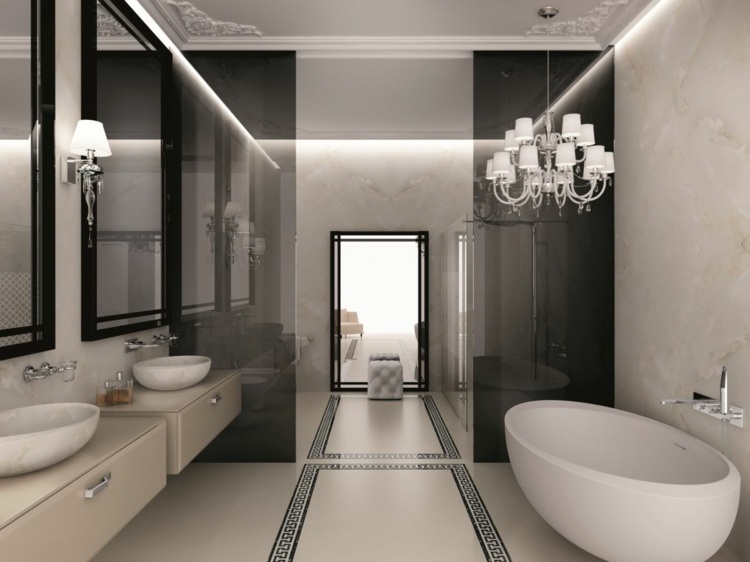 dekorieren-muster-griechisch-thema-badezimmer-modern-wanne-monochrom