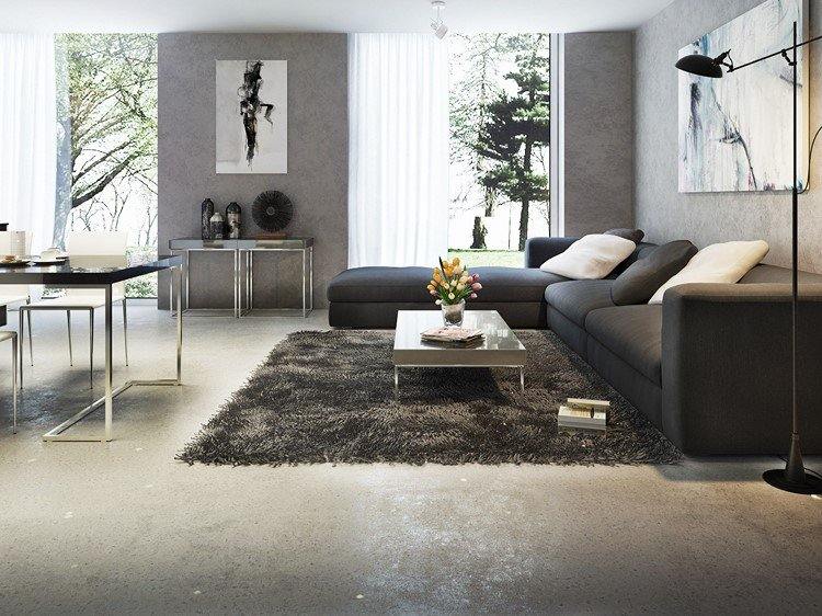 Top Einrichtungsstile für 2016 trends-modern-wohnzimmer-grautoene-metall-akzente-estrich-bodenbelag