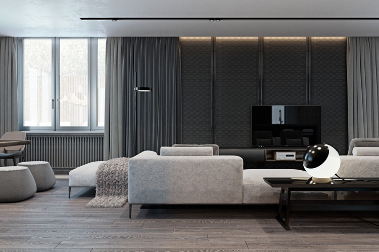 laminat-grau-anthrazit-struktur-wandverkleidung-modern-wohnzimmer-indirekte-beleuchtung-vorhaenge