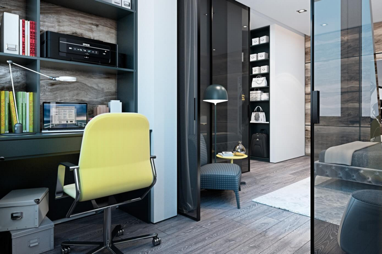 laminat-grau-modern-schlafzimmer-raumteiler-glaswand-arbeitsplatz-design