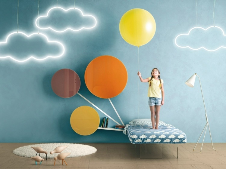 moebel-kinderzimmer-lampen-fantasievoll-wolken-form-ballon-wanddeko-schweben-bett
