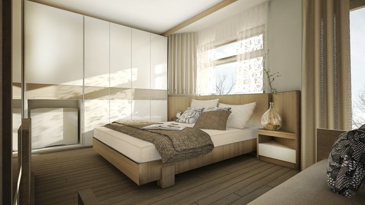 schlafzimmer-vorhang-design-schlicht-beige-einrichtung-kleiderschrank-weiss