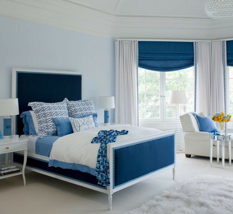 vorhang-design-schlafzimmer-blau-weiss-vintage-modern-flair-grau-teppich