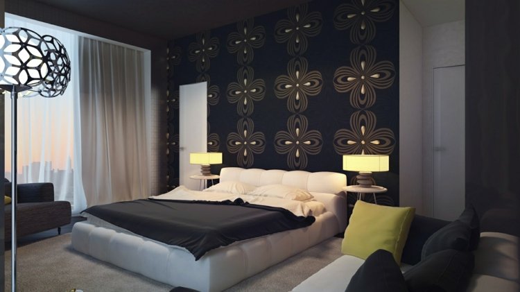 vorhang-design-schlafzimmer-schwarz-weiss-modern-inspiration-bett