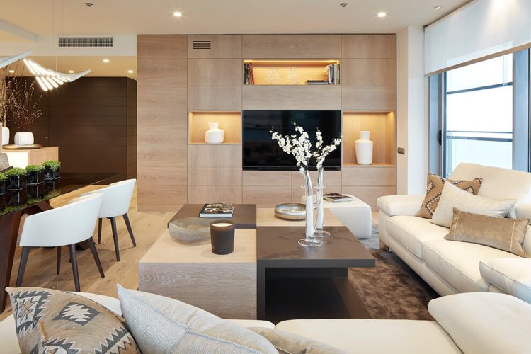 Wandfarbe Cremeweiß -modern-weiss-beige-wohnzimmer-wohnwand-helle-holzoptik