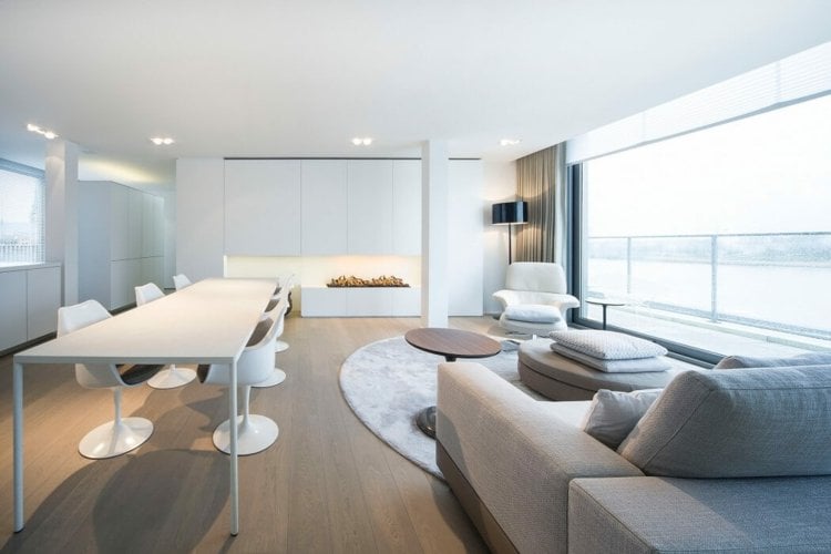 weiße apartment möbel minimalistisch-esstisch-grau-sofa