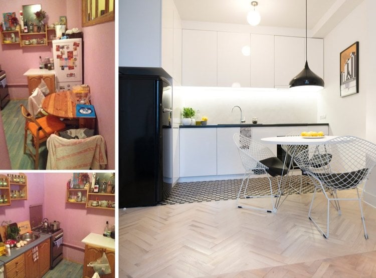 Wohnung renovieren -vorher-nachher-kueche-modern-minimalistisch-schwarz-weiss