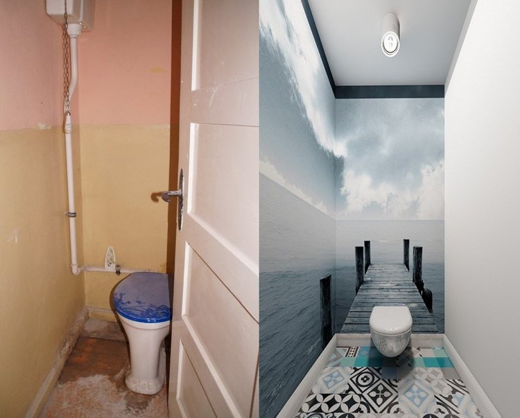 wohnung-renovieren-vorher-nachher-toilette-fototapete-farbig-design-fliesen
