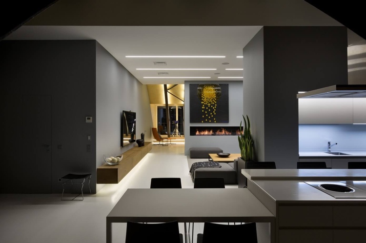 anthrazit-farbe-modern-dachgeschosswohnung-offene-kueche-wohnzimmer-indirekte-beleuchtung