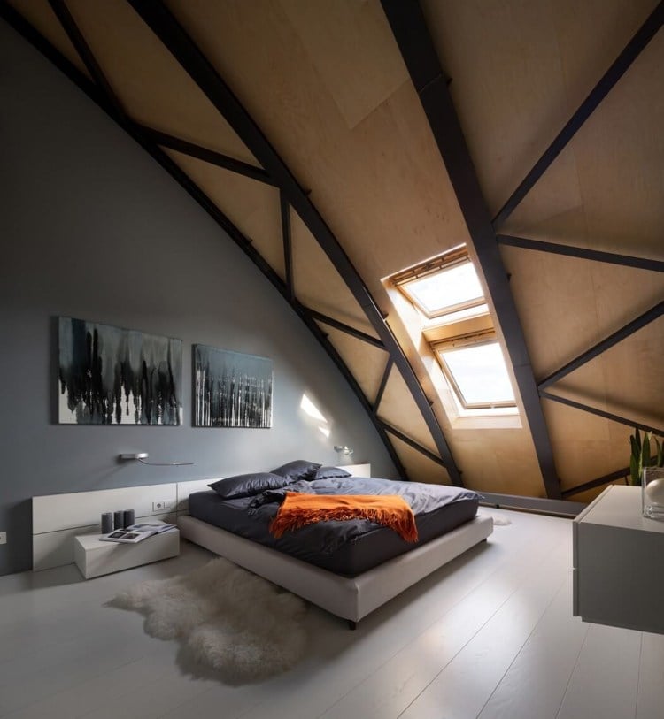 anthrazit-farbe-modern-dachgeschosswohnung-schlafzimmer-boden-weuss-fellteppich