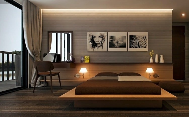 beleuchtung-schlafzimmer-minimalistisch-nachttischlampen-vorhang-schminktisch