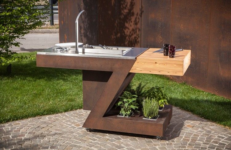 Designer Multifunktionstisch outdoor-küche-waschtisch-holz-arbeitsplatte