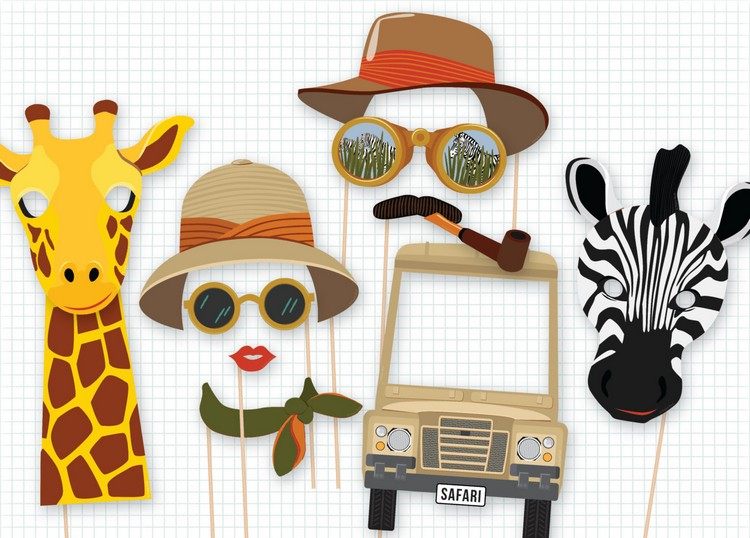 mottoparty-ideen-requisiten-masken-giraffe-zebra-safari-deko