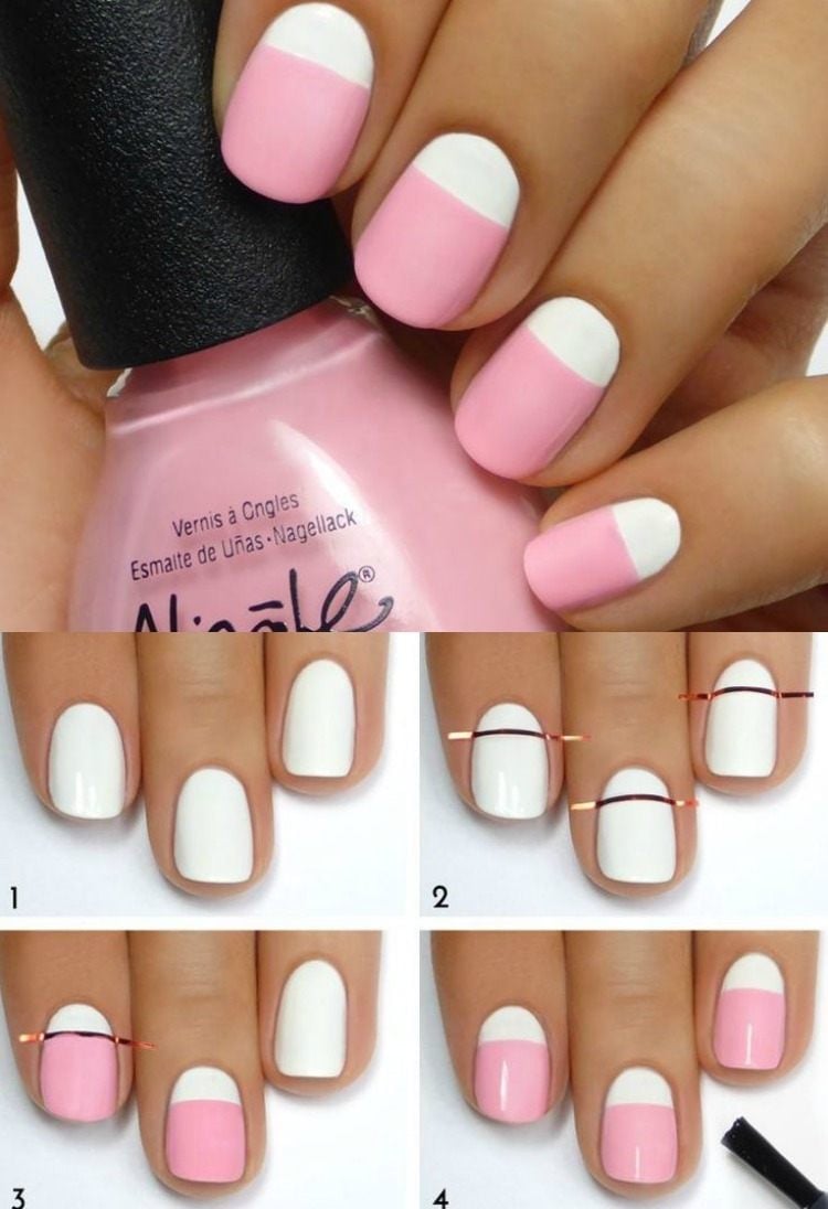 rosa-nagel-selber-machen-nageldesigns-pink-weiß-modern-halb