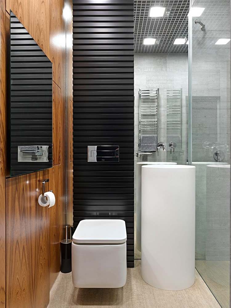 gäste-wc-gestalten-deko-wandpaneele-spiegelwand-säulenwaschtisch