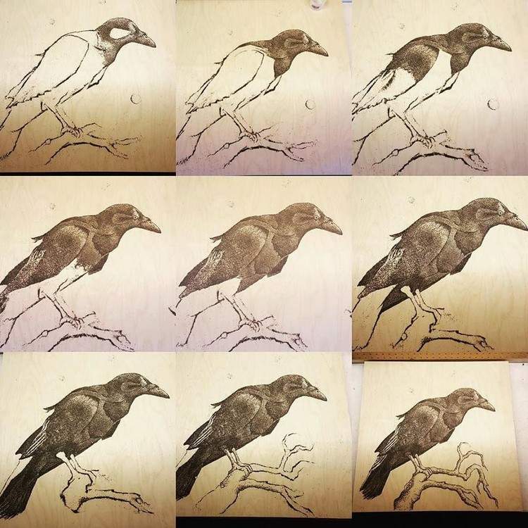 malerei-holz-rabenvogel-schritte-zeichnen-schießpulver