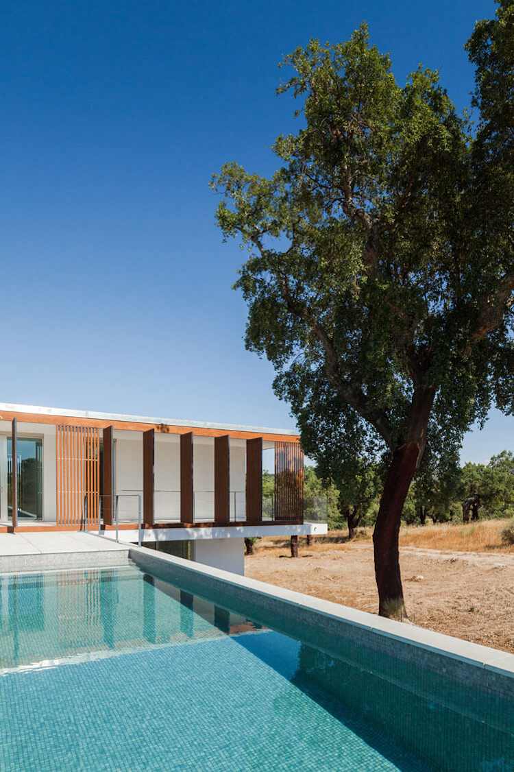 minimalistisch-wohnen-weiss-mediterran-pool-trockengarten-glasgeländer