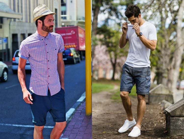 Outfits für den Urlaub sommer-herren-männer-ideen-cargo-shorts-hemd-t-shirt-hut