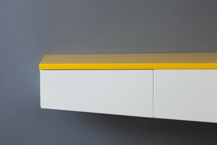 wohnwand-gelb-weiss-design-minimalistisch-schublade
