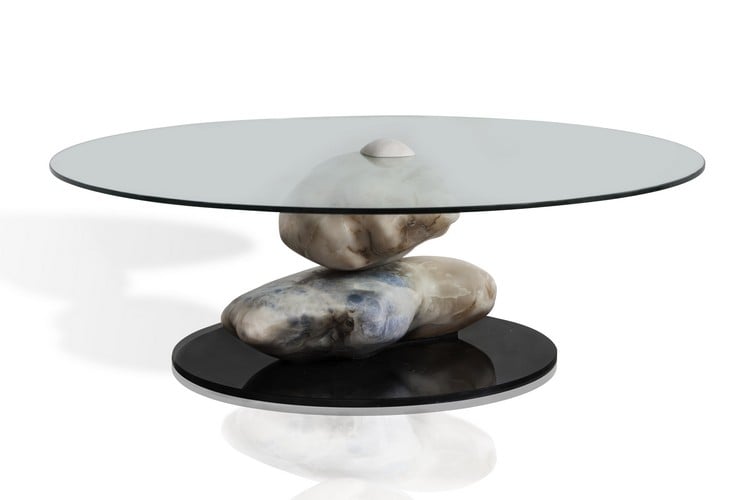 Couchtisch aus Stein klare-tischplatte-glas-alabaster-steine-elegantes-design