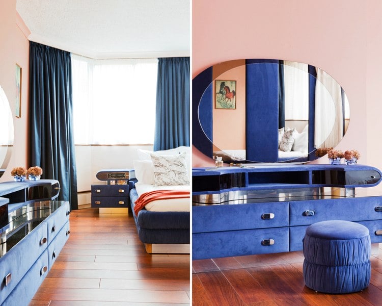 farbe-puderrosa-wandfarbe-blau-kombinieren-schlafzimmer-design
