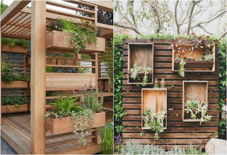 Ideen für den Garten sichtschutz-holz-pflanzkasten-deko
