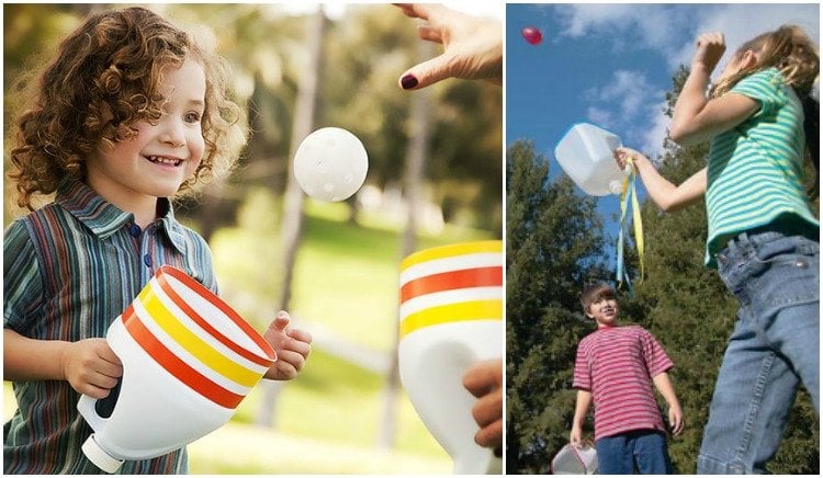 kindergeburtstag-spiele-draußen-basteln-kunststoff-waschmittelflasche-schneiden-ball