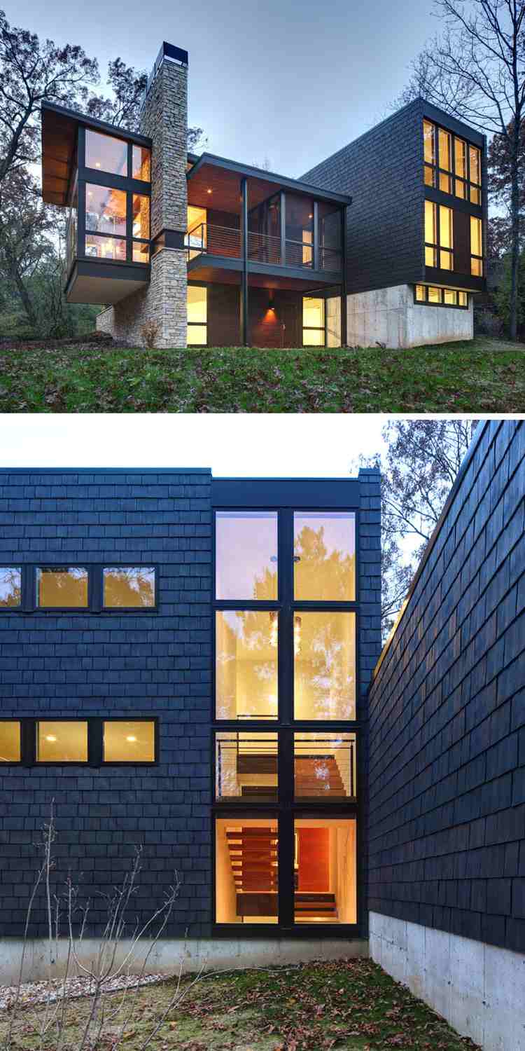moderne-fassaden-holzschindeln-schwarzarchitektenhaus-flachdach-panoramafenster-naturstein