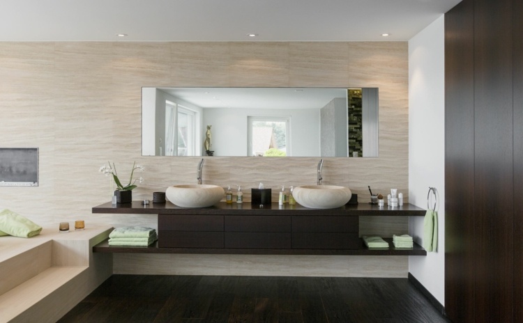 3D-wandgestaltung-stein-badezimmer-beige-aufsatzbecken-rund-spiegelschrank