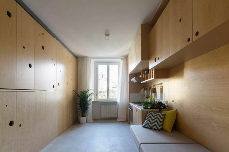 Falttüren aus Eschenholz wohnzimmer-bodenbelag-vinylboden-fliesenoptik