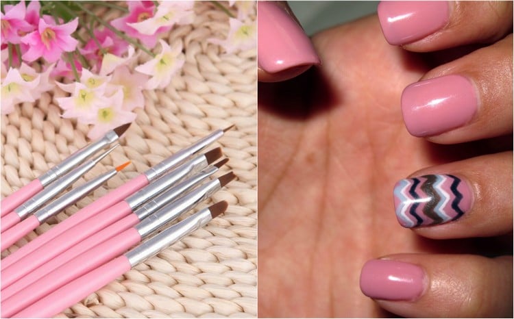 gelnägel-selber-machen-nailart-pinsel-unterschiedliche-größen-rosa-nageldesign
