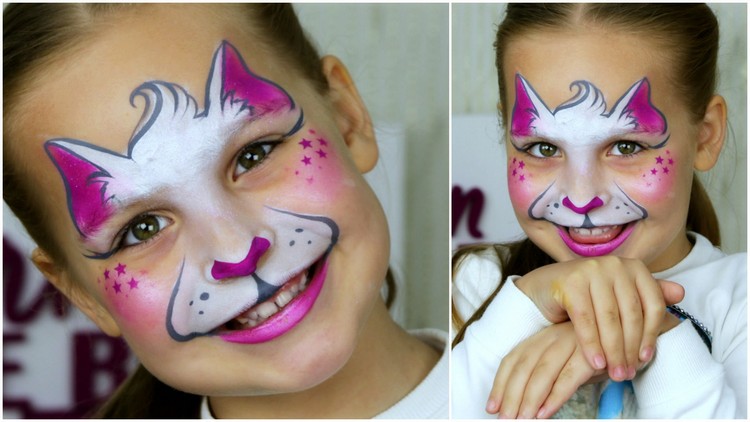 Katzen schminken kinder lustige katze karneval-idee-katze