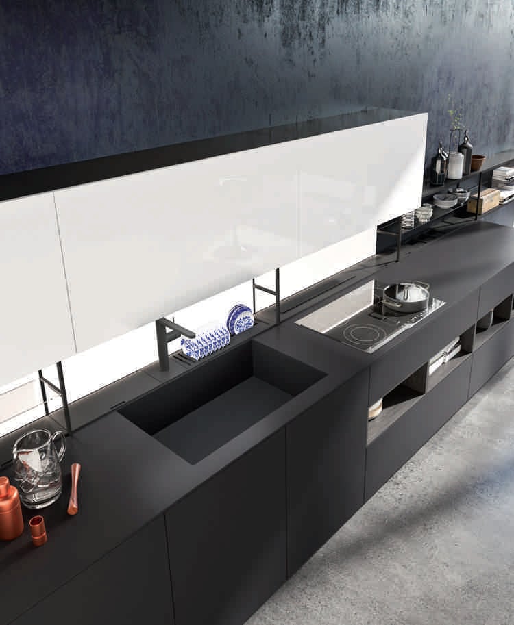 Matte Küchenfronten -arbeitsplatte-schwarz-einbauspüle