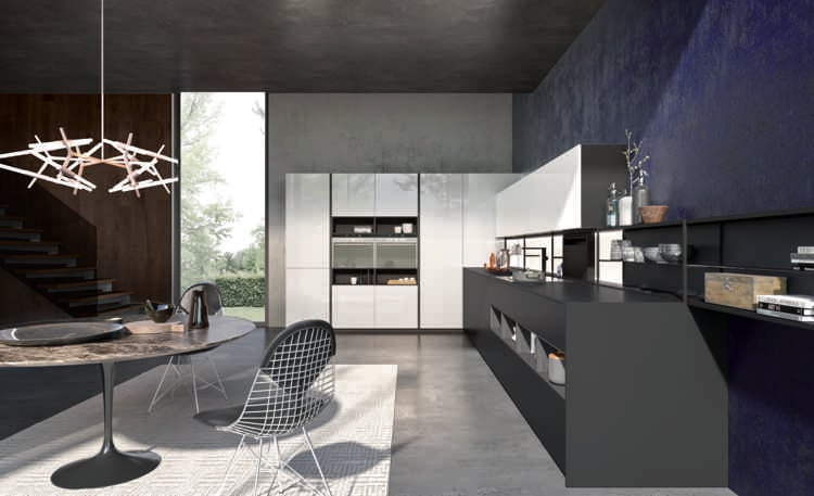 Matte Küchenfronten schwarz-modern-esstisch-rund