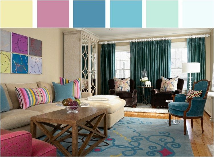 wohnzimmer-türkis-farbpalette-farbkombinationen-farbenfrohes-interieur-wohnideen