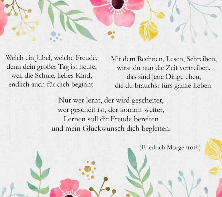 Gedicht von Friedrich Morgenroth über den ersten Tag in der Schule mit Glüc...