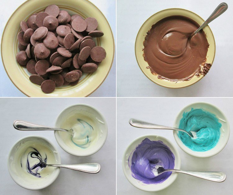 ausgefallene-desserts-selber-machen-geschmolzene-schokolade-lebensmittelfarben